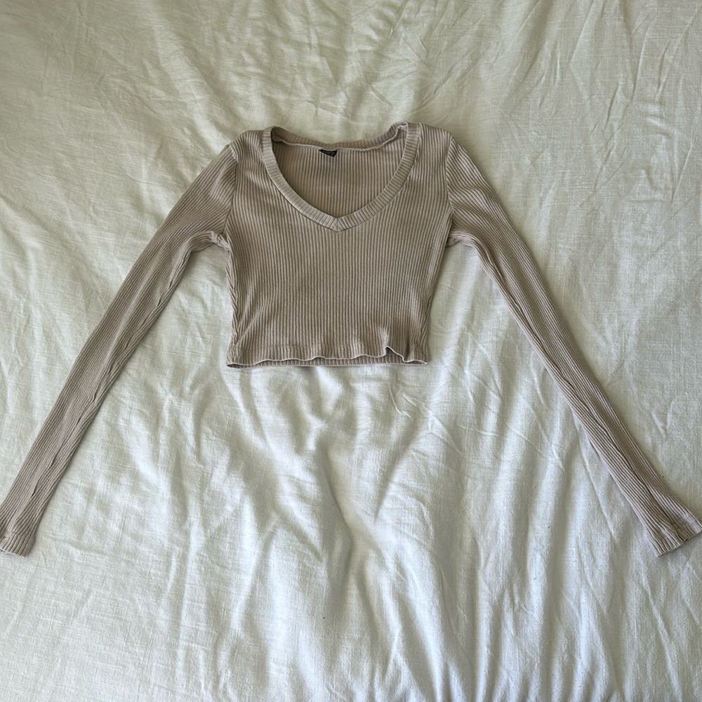 Cropped Tan Long Sleeve Shirt
